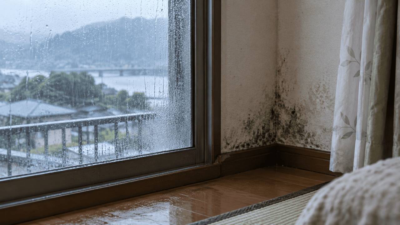 徳島県の住宅で湿気とカビが発生している様子