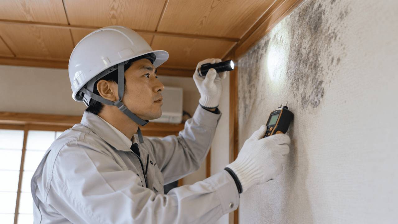 専門スタッフがカビの状態を測定している様子