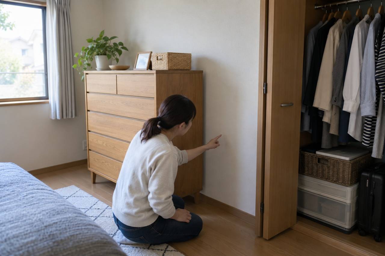 家具の背面や収納の奥も、安全に見える範囲で点検します。