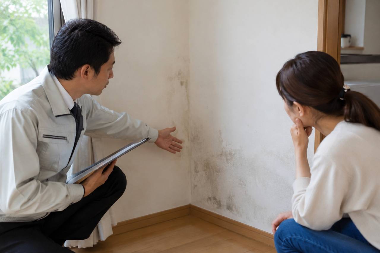 原因不明の湿りは、自己判断で壁を開けずに相談します。