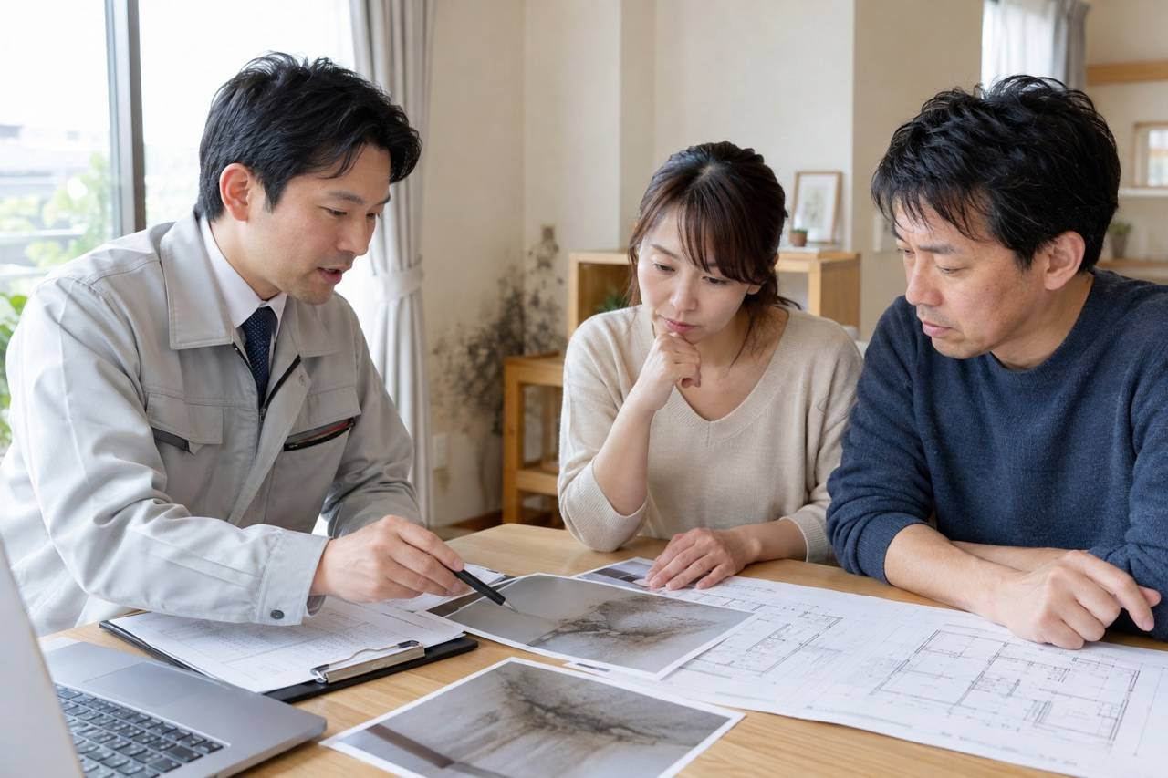 調査範囲、見積もり、未確認事項を資料で比べます。