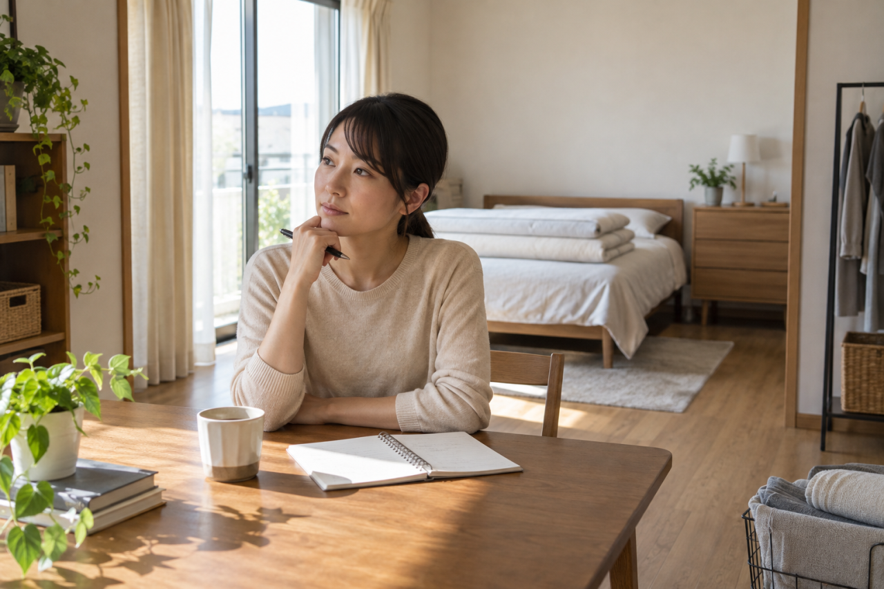 乾いた寝具と壁から間隔を取った家具のある部屋