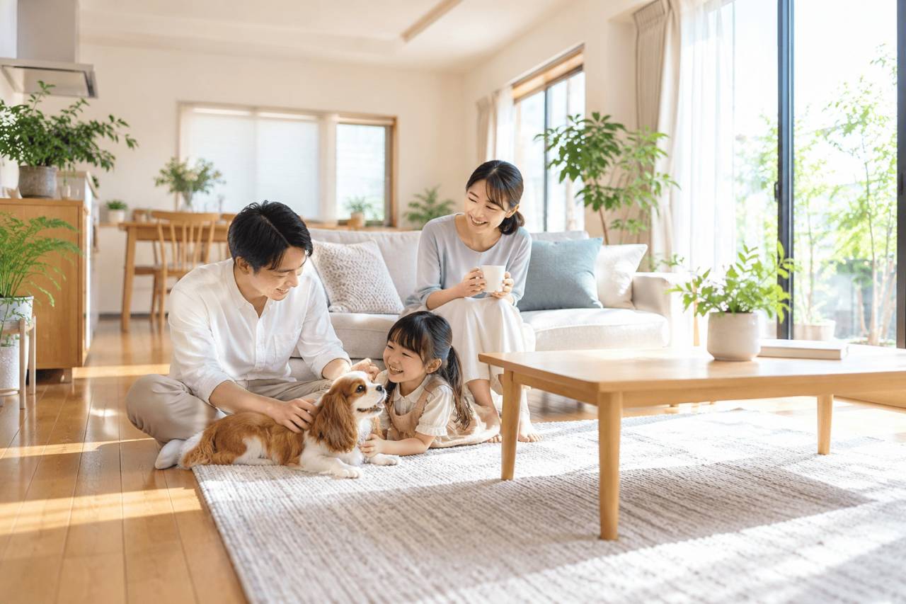 カビ対策後の清潔で快適な住環境で過ごす家族