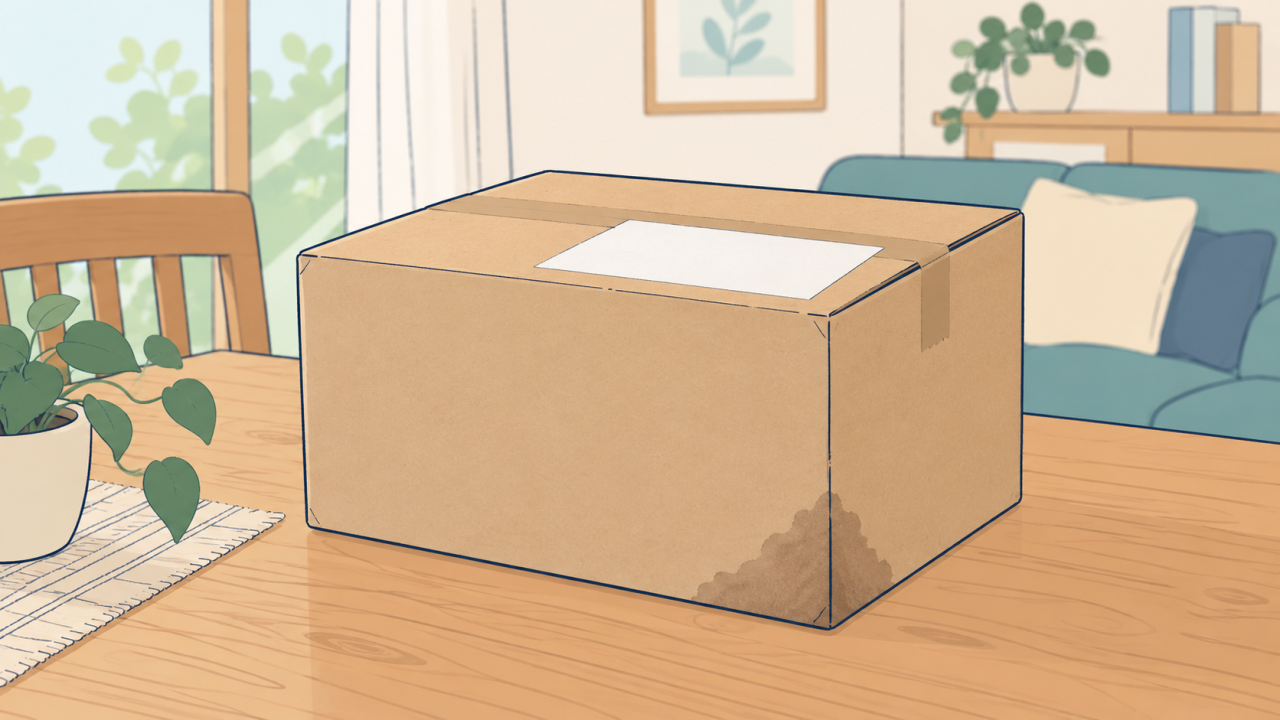 返却箱の外側にある濡れや傷みを確かめる場面のイラスト