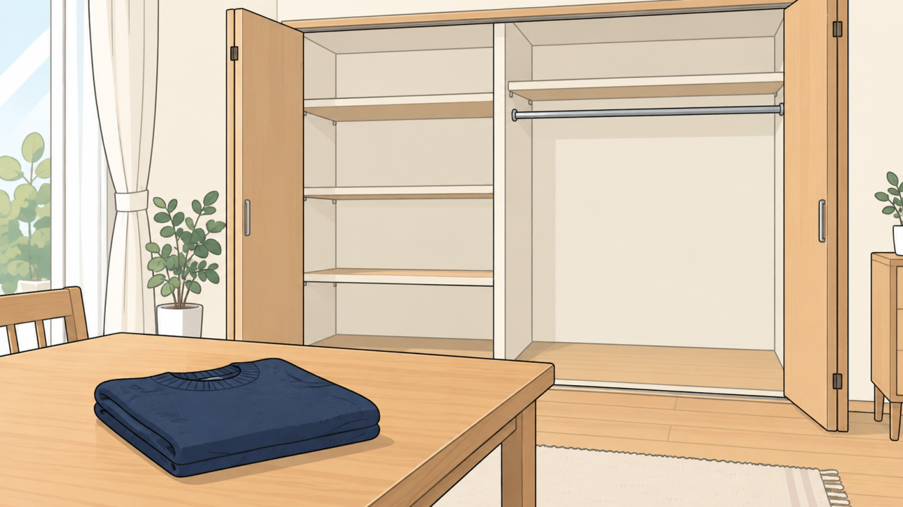 荷物を戻す前に空いたクローゼットの状態を確認するイラスト