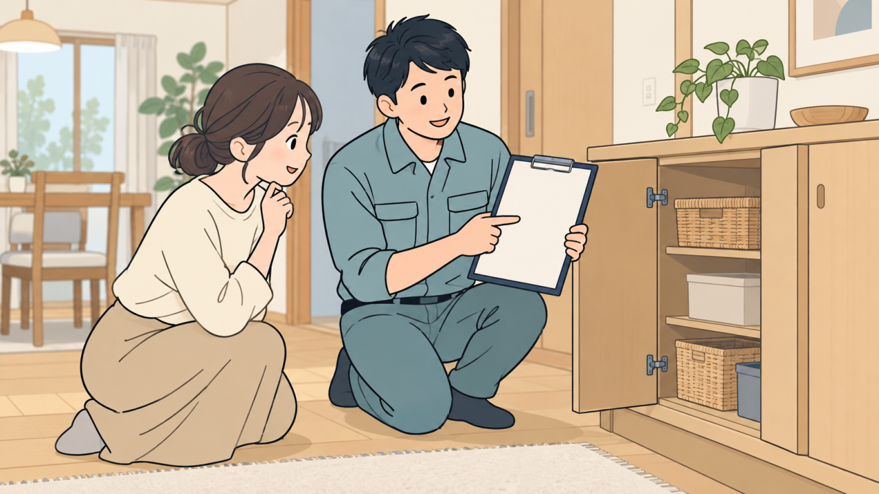 住宅の収納とカビの調査について専門家へ相談するイラスト