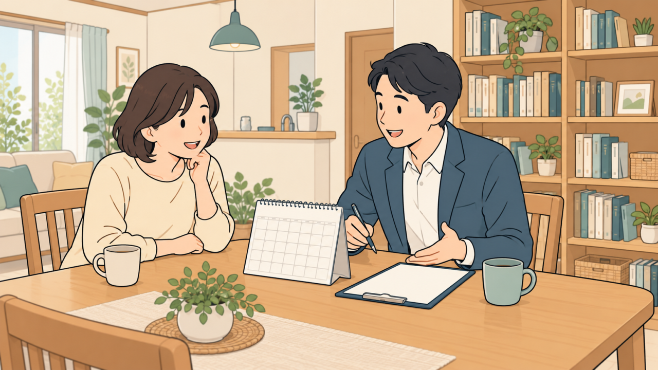 訪問の目的と立ち会いの条件を相談するイラスト