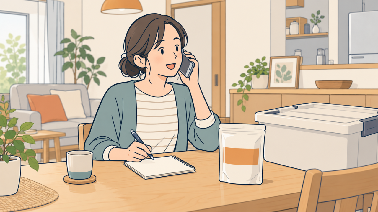 製品を未開封のまま置き、メーカーへ状態を相談するイラスト