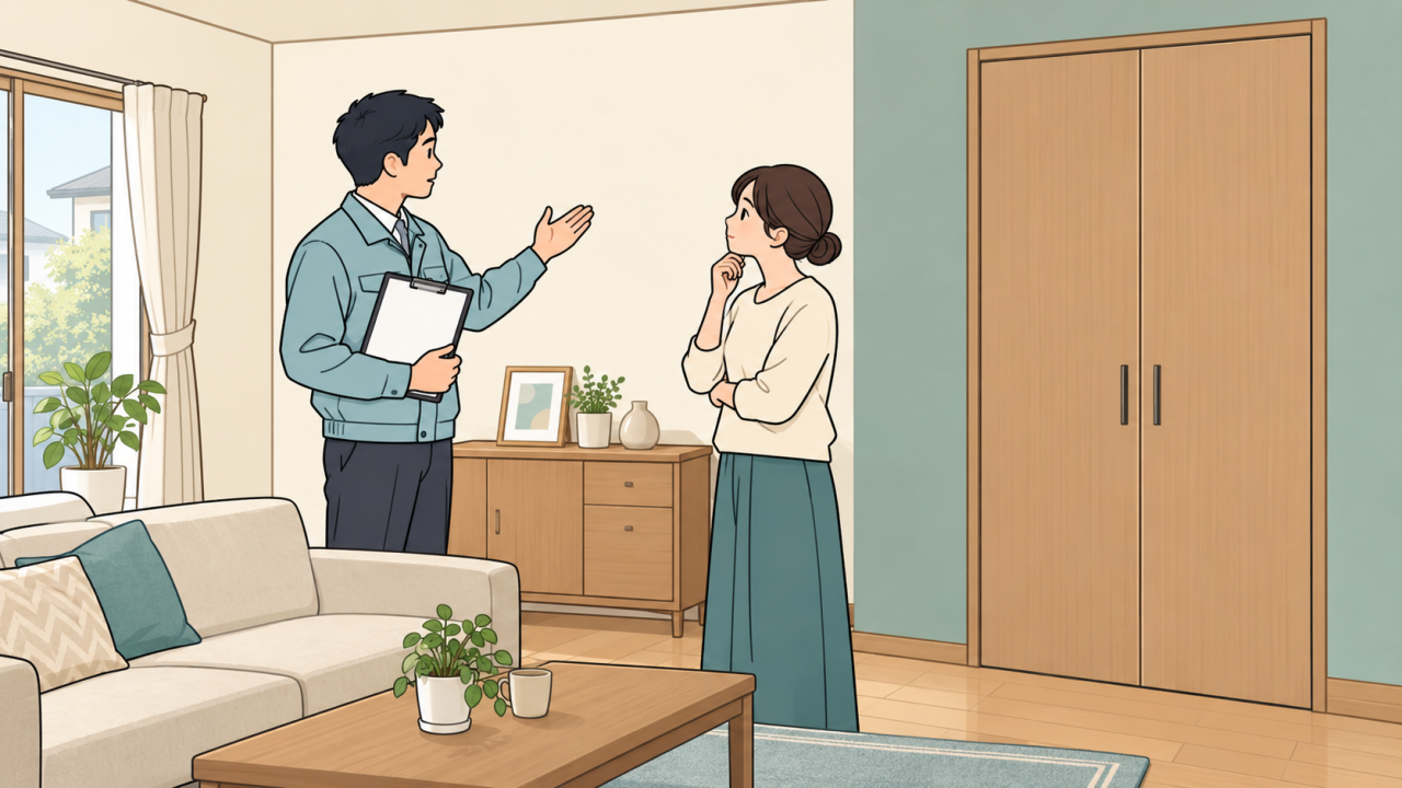 見える壁と閉じた収納内部の範囲を確認するイラスト