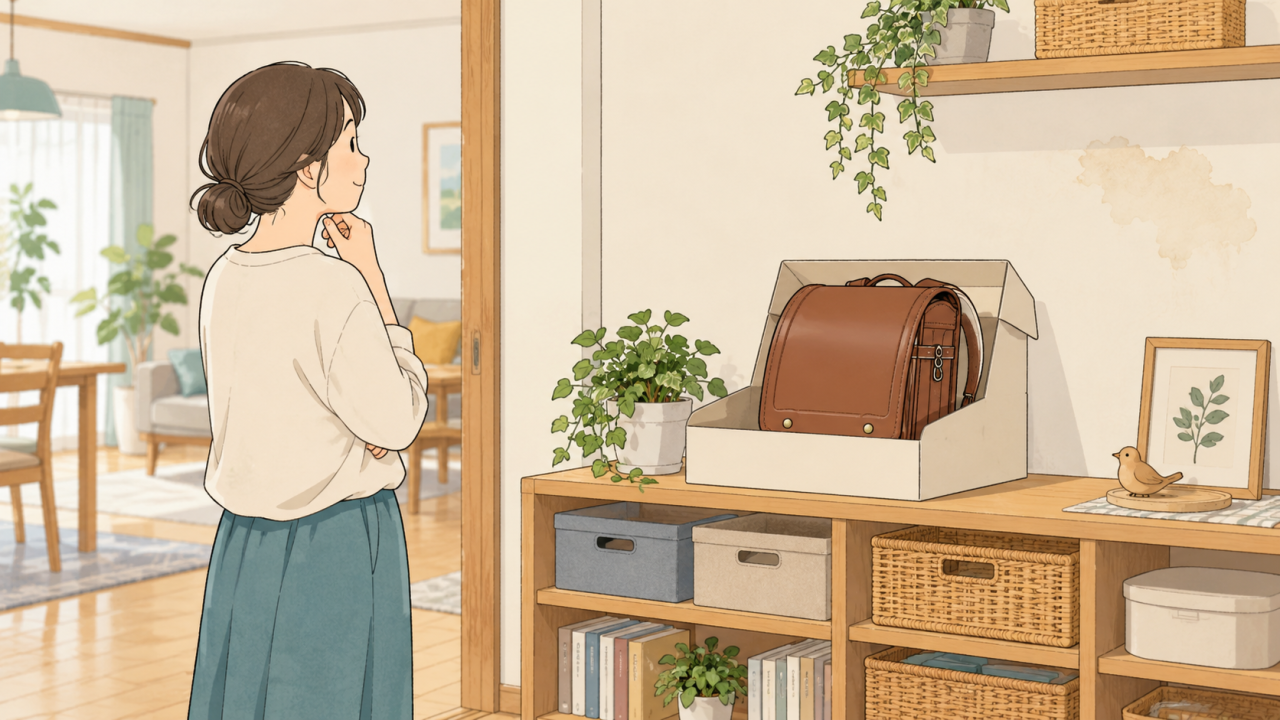 ランドセルと周囲の棚・壁を別々に見るイラスト
