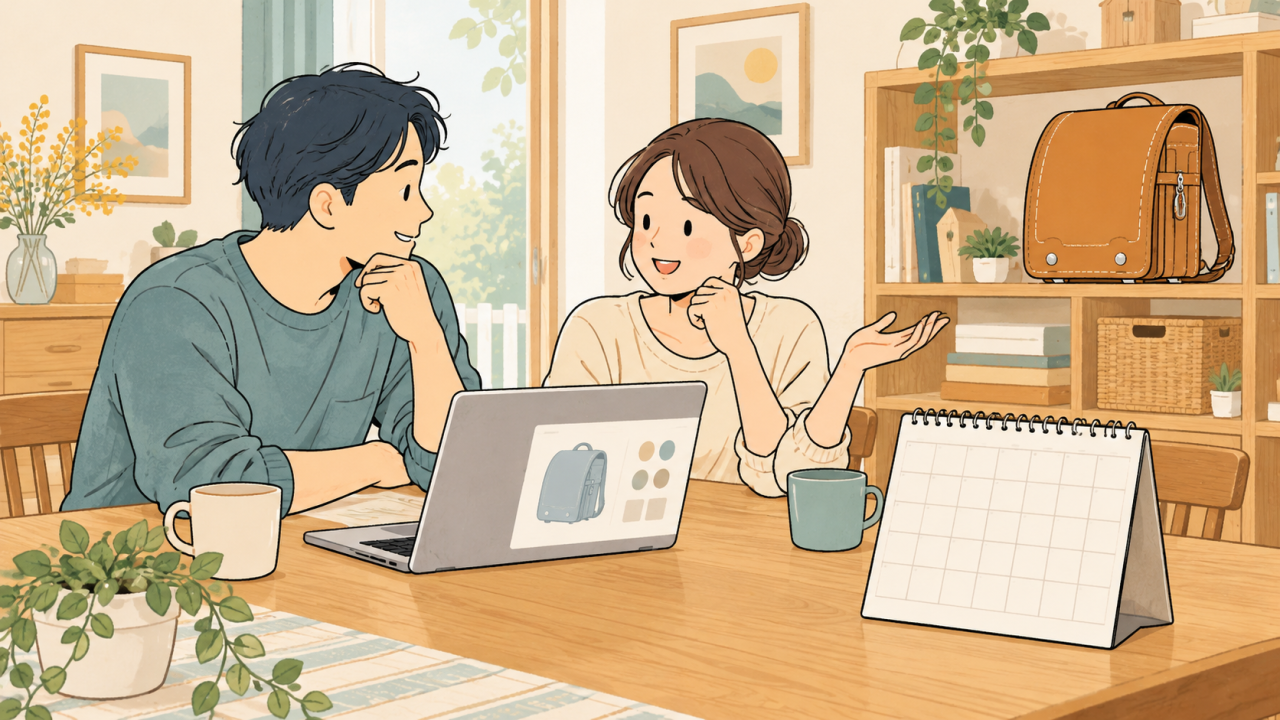 入学前の保管と相談予定を大人同士で相談するイラスト