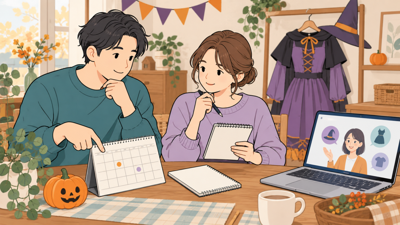 着用までの予定と住まいの相談を整理するイラスト