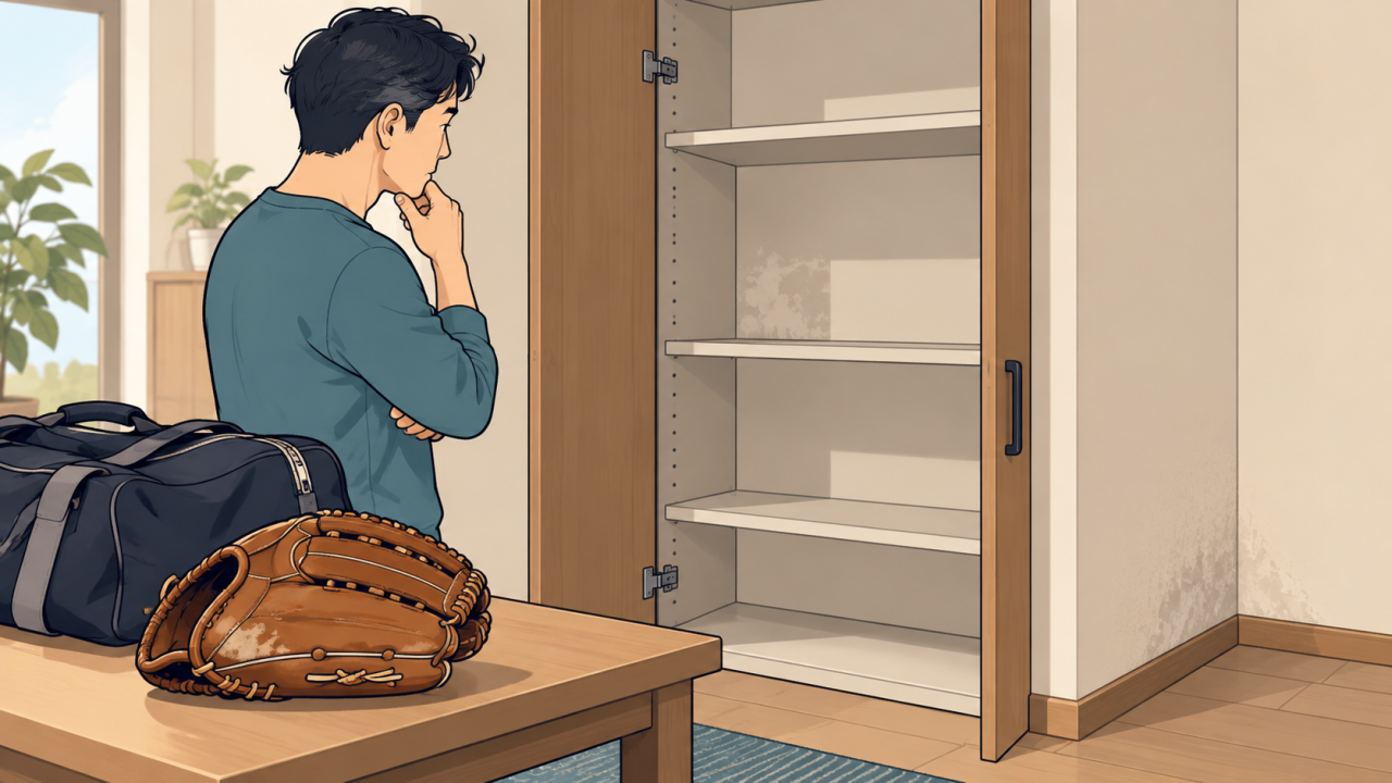 用具棚と壁の見える範囲を確認するイラスト