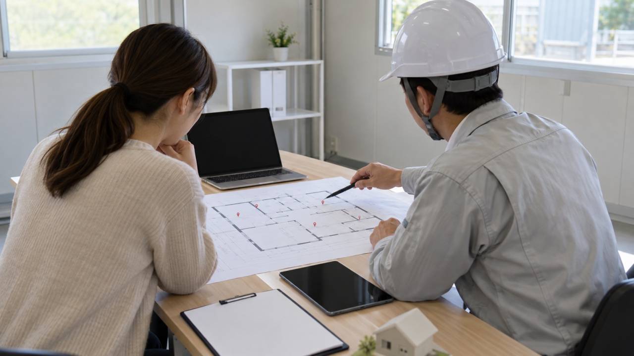 調査の目的と確認する範囲を図面で相談するイメージ