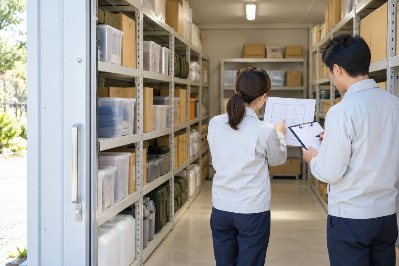 代理の担当者でも備蓄品の位置と確認状況を把握できる引継ぎのイメージ