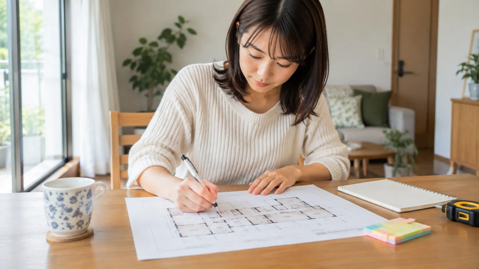 間取り図に確認箇所を書き込む住人
