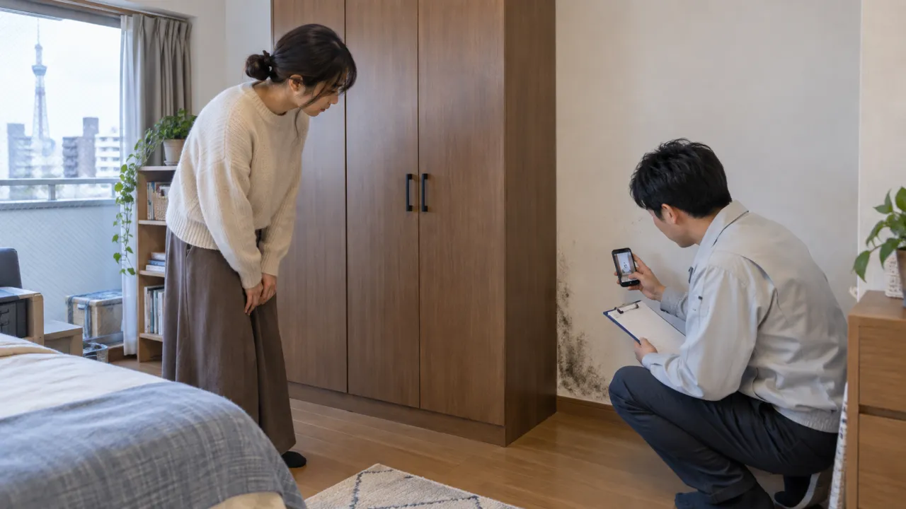 荒川区のカビ対策｜家具の裏の点検と施工準備