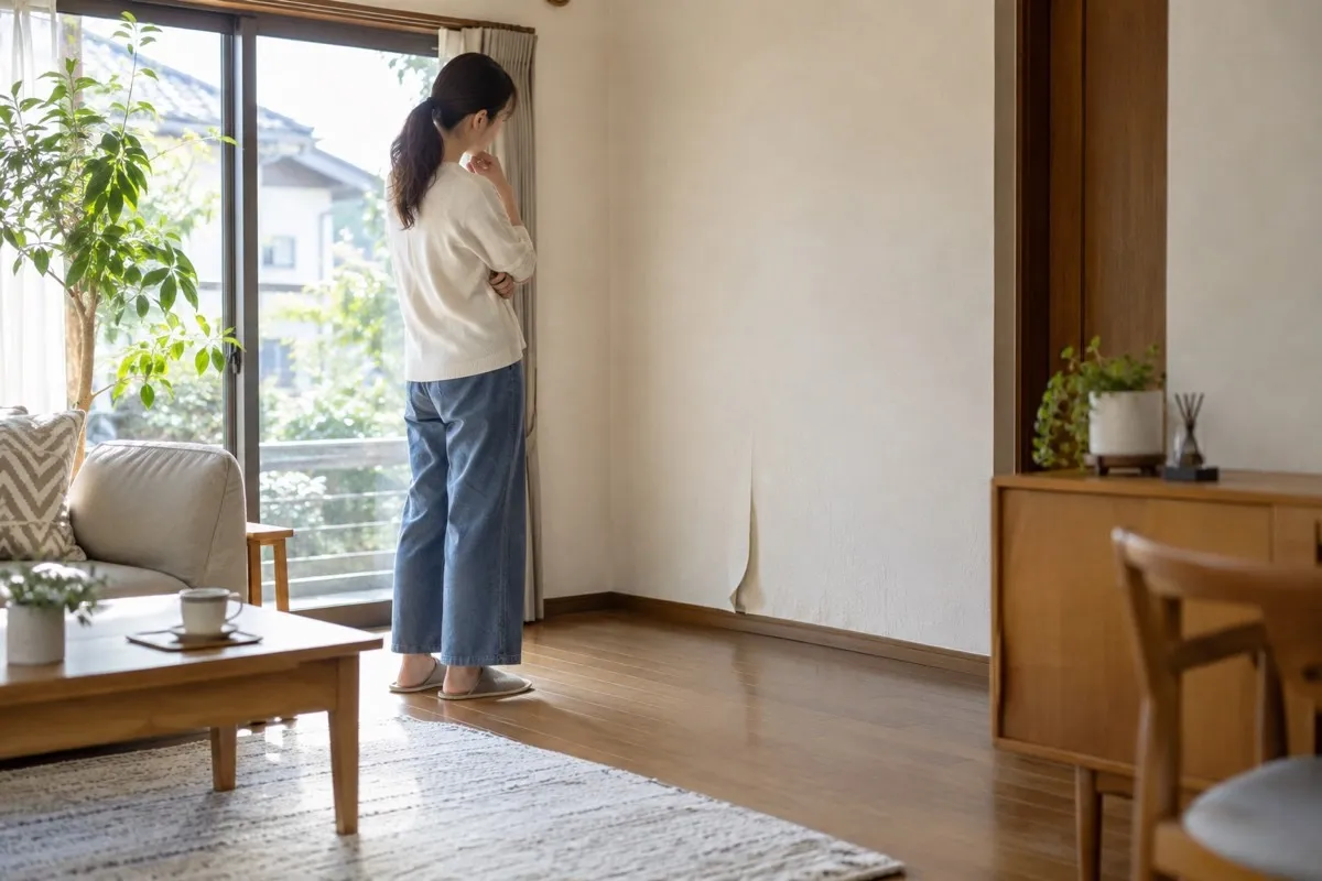 壁紙の浮きを離れて確認する住宅
