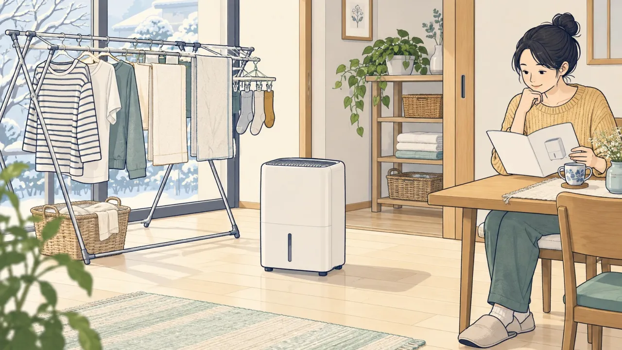 空気の通り道を確保した室内干しのイラスト